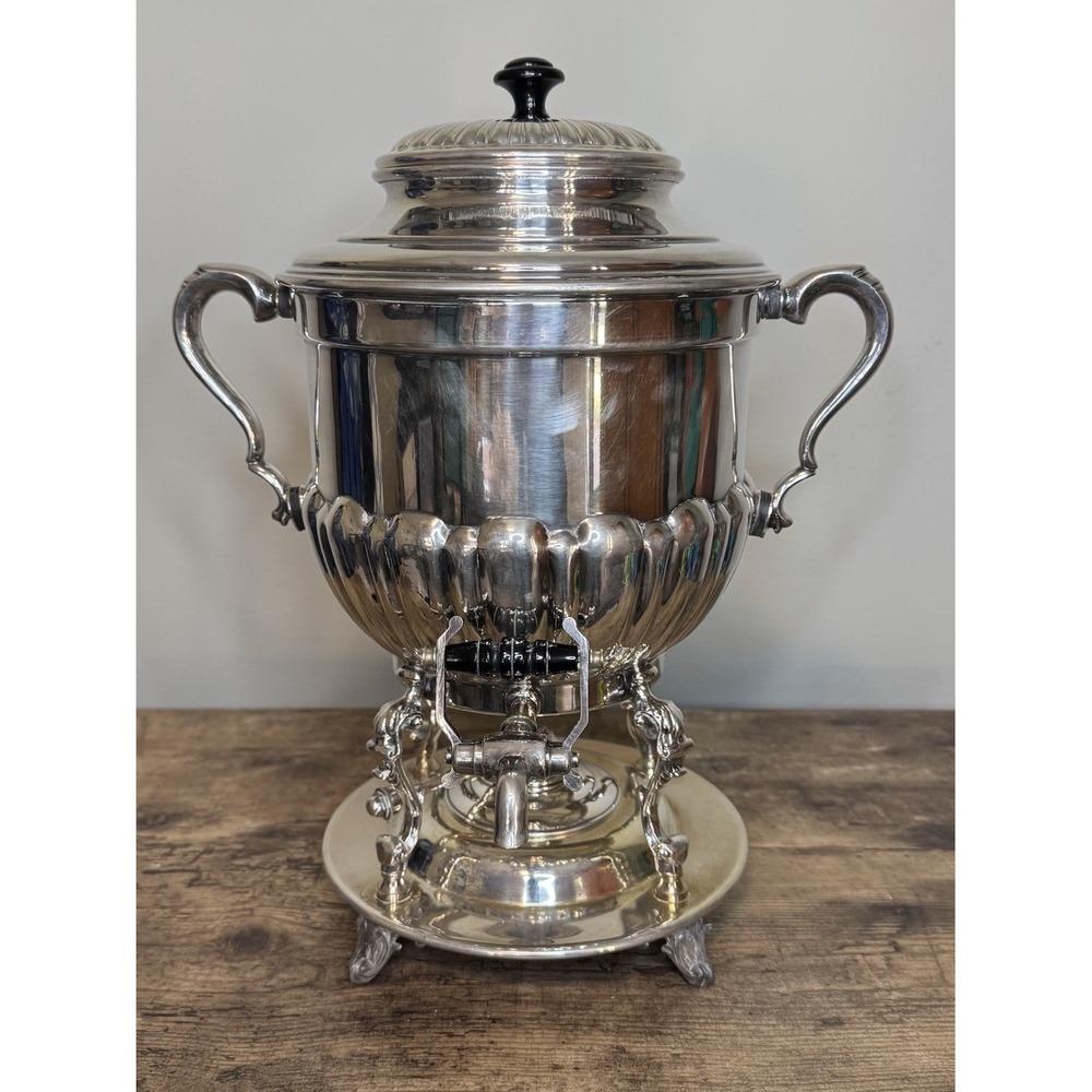 19C English Sheffield Silver Plate Hot Tea Water Coffee Urn Samovar